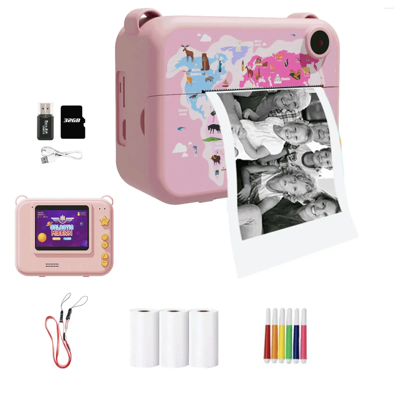 Digital Cameras Kids Thermal Print Camera Instant Po For Printing Toys Video 32G Christmas Gifts