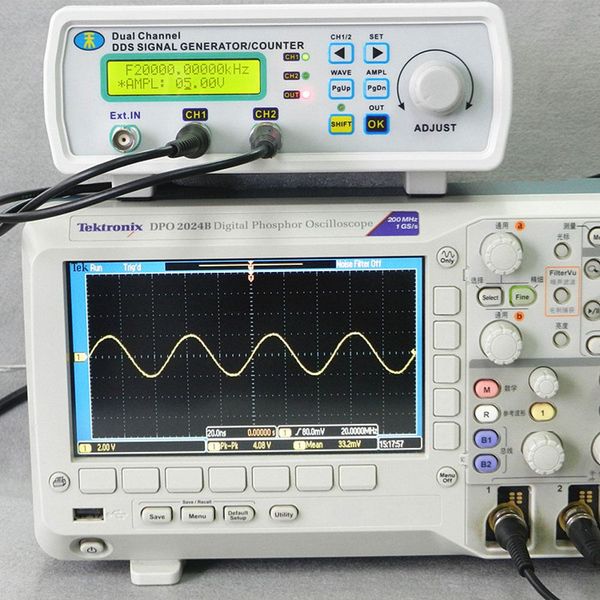 Digital DDS generador de fuente de señal de doble canal medidor de frecuencia de forma de onda arbitraria 200MSa/s 6MHz