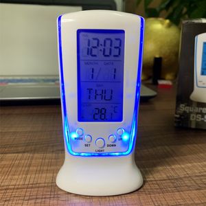 Digitale LED Blue Night Light kalender thermometer LCD Display Music Alarm Clock LCD Time Desktop Table Clocks