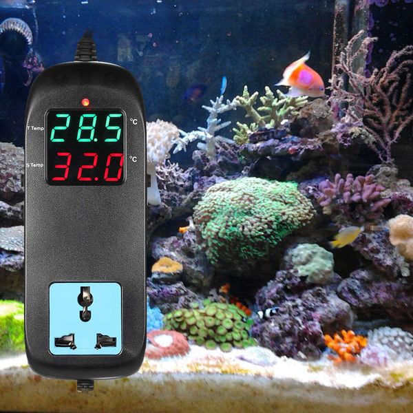 Controlador de temperatura LED digital Termostato Termómetro Interruptor de control Sensor Medidor Sonda para la cría de acuarios de agua