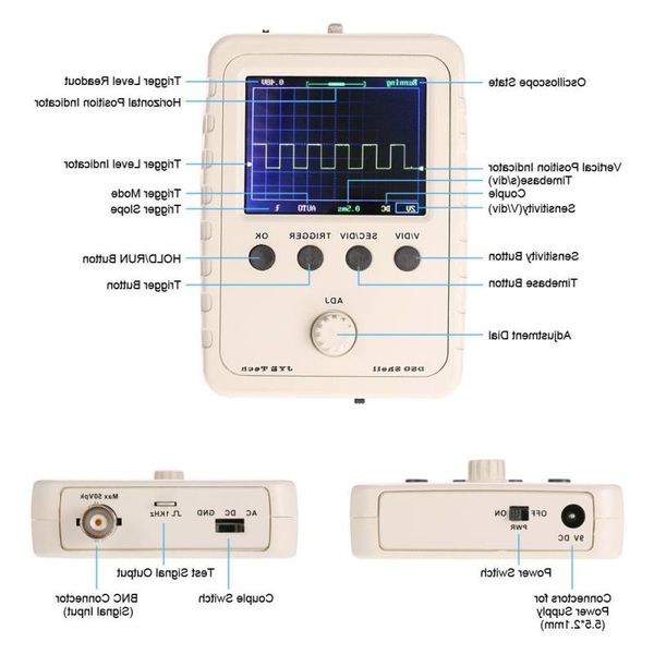 Piezas del kit de bricolaje del osciloscopio digital de envío gratuito con estuche Conjunto de aprendizaje electrónico soldado SMD 1MSa / s 0-200 KHz 24 