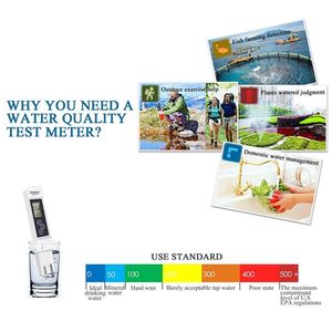 Digitale pH EC TDS Meter Tester Temperatuur Pen water Zuiverheid PPM Filter Hydroponic voor watermonitor van aquariumpool