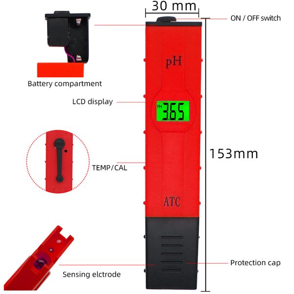 Medidor de ph digital 0.01 Tester de ph EC TDS Medidor de agua Herramienta de prueba de acidez de agua Pen a la piscina Hydroponic con diseño de luz de fondo 30% de descuento