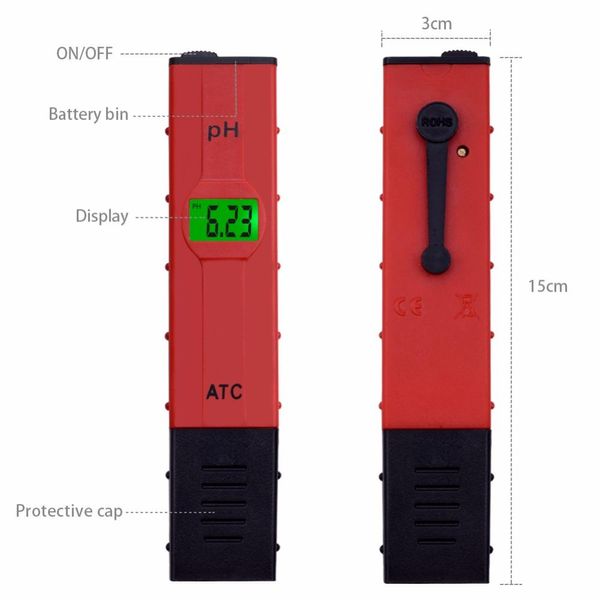 Medidor de PH digital 0-14 Tipo de pluma piscina Acuario probador de ph Analizador de pureza de agua potable Medidor de ph de papel del suelo 0.01 Precisión