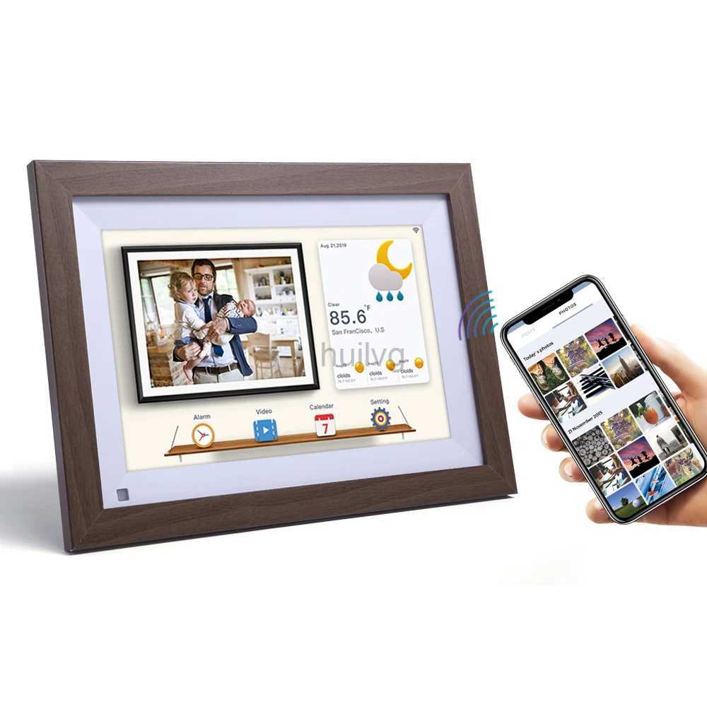 Цифровые фоторамки Wi-Fi Cloud Photo Frame 10,1-дюймовая деревянная рамка Ios Android APP Дистанционный сенсорный экран с углом обзора 178 Smart Digital Frame 24329