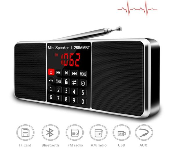 Radio portátil digital AM FM Altavoz Bluetooth Reproductor de MP3 estéreo Tarjeta TFSD Unidad USB Llamada manual Pantalla LED L 288AMBT3697299