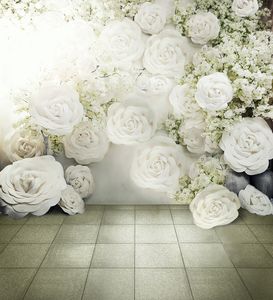 Digitale gedrukte 3D-witte rozen achtergrond romantische bloemen muur achtergrond studio foto shoot wallpaper bloemen bruiloft fotografie achtergronden