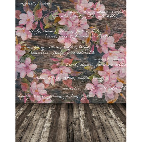 Numérique imprimé rose fleurs mur toile de fond mariage Vintage plancher de bois Foto fond vinyle photographie décors 5x7ft