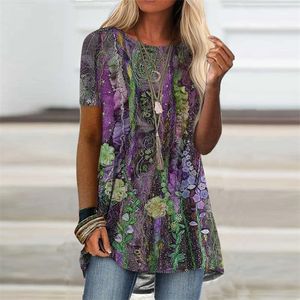 Digitale gedrukte vrouwen blouse korte mouw losse shirt zomer mode casual dame trui shirt ster bloem print plus size 5XL 220407