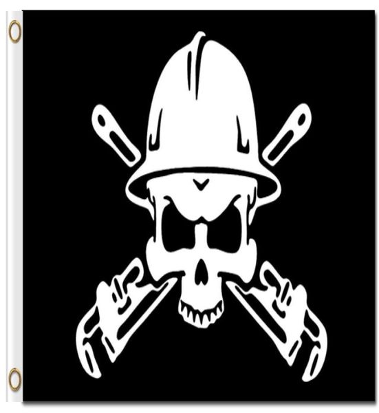 Impression numérique Pipe de tuyau de 3x5ft Flumber Plomber Skull Flags personnalisés avec deux œillets 100D Polyester Flying Custom Flags8239315