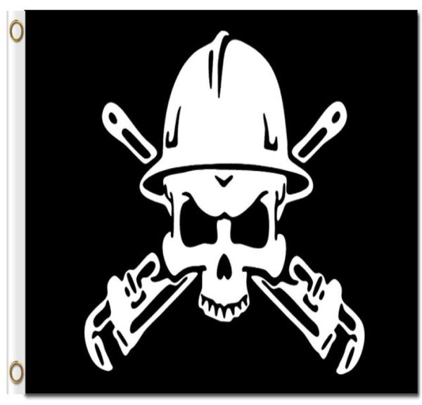 Impression numérique Pipe de tuyau de 3x5ft Flumber Plomber Skull Skull Facteurs personnalisés avec deux œillets 100D Polyester Flying Custom Flags9240606