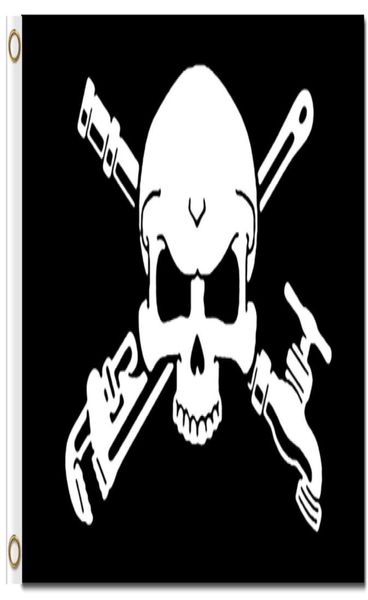 Impression numérique 3x5ft Skull Plumber Pipe Tree Flags Placs personnalisés avec deux œillets 100D Polyester Flying Custom Flags3754202