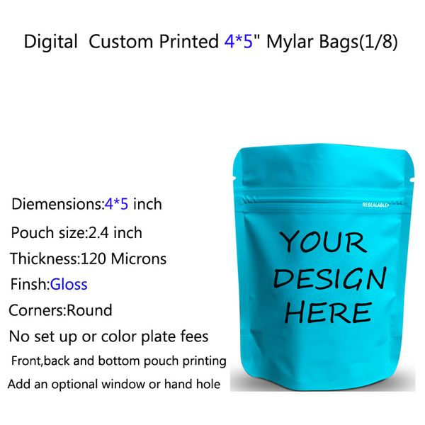 Impresión digital personalizada 3.5 bolsas de mylar bolsas ziplock bolsa a prueba de olores con diseño sin candado