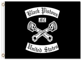 Impression numérique Custom 3x5ft Black Pistons Motorcycle Club Flag 90x150cm Polyester à un pourcentage Banner Outlaw Banner1169838