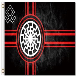 Impression numérique Flag de soleil noir 3x5ft Black 90x150cm Polyester Kolovrat Symbole slave roue de soleil Svarog Solstice Runes Banner7315992