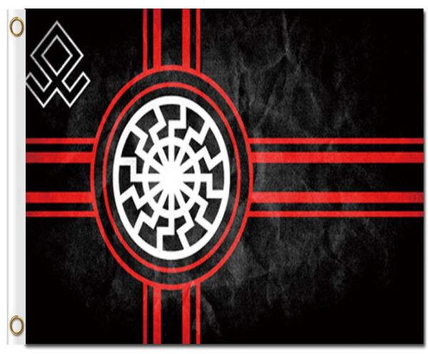 Impression numérique Flag de soleil noir 3x5ft Black 90x150cm Polyester Kolovrat Symbole slave roue de soleil Svarog Solstice Runes Banner9497083