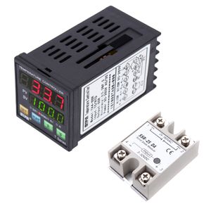 Livraison gratuite Contrôleur de température PID programmable numérique Thermomètre LED SSR TC / RTD + 24V-380V 25A SSR-25 DA Module de relais à semi-conducteurs