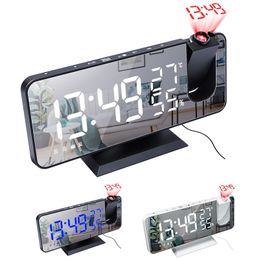 Réveil à projection numérique Radio FM USB Gradateur Minuterie Rétroéclairage Projecteur LED Réveil avec thermomètre de température 210804