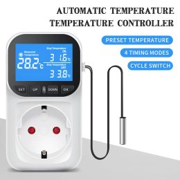Thermostat de prise de prise de température de température numérique Thermostat de bouchon EU avec un rétro-éclairage de la sonde de capteur de la minuterie 16A