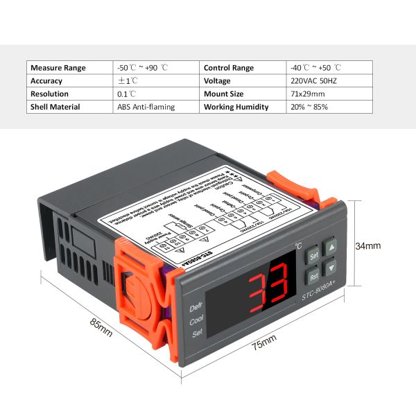 Contrôleur de température numérique STC-8080A + Thermostat de réfrigérateur pour le réfrigérateur Débrosting automatique avec sonde de capteur NTC