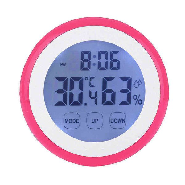 Termómetro digital Relojes de tiempo de humedad Mini colgante de pared táctil ABS con imán trasero 90 * 90 * 26 mm para baño Decoración del hogar G220422