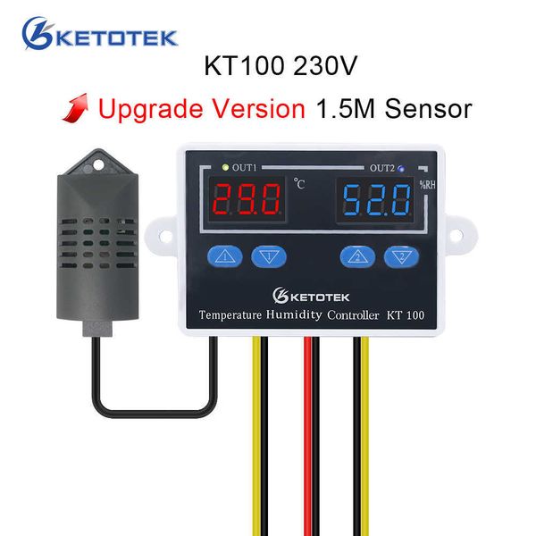 Thermostat numérique Contrôleur d'humidité KT100 Hygrostat Incubateur d'oeufs Régulateur de sortie directe Commutateur de température Double affichage Led 210719