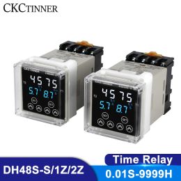 Digitale tijdrelais DH48S-S/1Z/2Z Programmeerbare cyclusvertraging AC220V AC380V DC24V DC12V met Socket Base 8 Pin Din Rail 0.01S-9999H