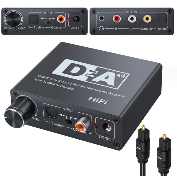 Convertidor de audio digital a analógico con ajuste de volumen Óptico/Toslink SPDIF/Coaxial a analógico estéreo RCA Convertidor de conector de 3,5 mm para PS4 TV Home Cinema