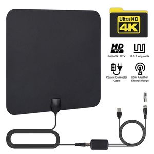 Antennes de télévision numérique Antenne HDTV intérieure, longue portée de 80 miles, prise en charge de câble coaxial de 33 pieds Adaptateur 4K 1080P / AC ATSC DVB-T