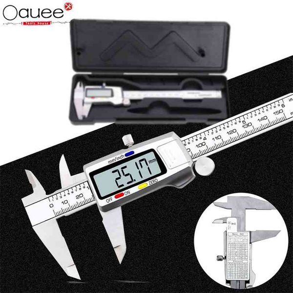 Digital Vernier Caliper Acero inoxidable 6 pulgadas 150 mm Micrómetro metálico electrónico Herramientas de medición de alta precisión 210810