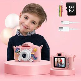 Digital Viedo Kids Camera Christmas Birthday Gift For Girls Boys 312 Unicorn Toy Toddler avec carte 32g et couverture de Sillicon 240509