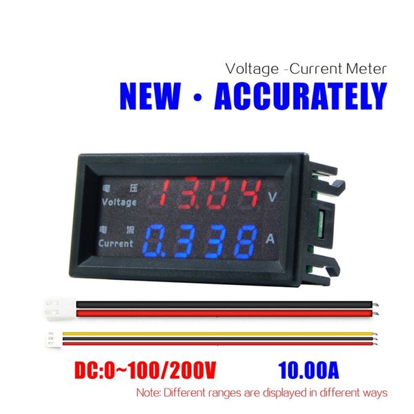 Amperímetro de voltímetro digital para DC 100V 200V 200V 10A Voltaje de voltaje Medidor de medidor Blue Panel de visualización de LED dual rojo para HO