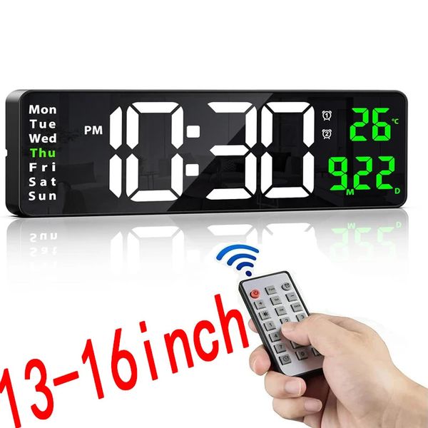 Reloj de pared digital LED grande montado Control remoto Fecha Semana Temperatura Alarmas duales Gimnasio Relojes grandes 240106