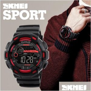 Montres numériques Big Skmei Cadran LED Affichage Mti Fuseau horaire 5 Atm Sport étanche Chrono Tactique Montre Homme 1243 Drop Livraison Gear Dhsg6