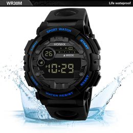 Digitale horloges Mannen LED Sports Watch 30m Waterdicht Glas Dial Siliconen Waterbestendig Horloge