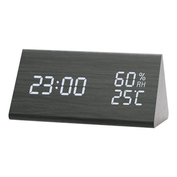 Alarme LED en bois numérique Bois Rétro Glow Clock Table de bureau Décor Commande vocale Snooze Fonction Outils de bureau 210310