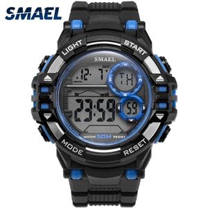 Montres numériques Sports Outdoor SMAEL Nouvelles montres Hommes noirs Montre automatique Horloge de mode 1515 Montres de sport étanches LED X0524