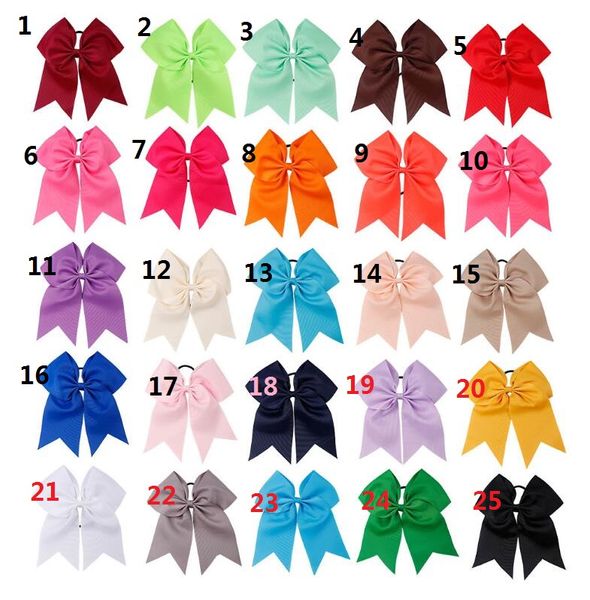 20pcs 196 couleurs disponibles! 8inch Girls Hair Bow Grosgrain Ribbon Cheer Bow Band Elastic Ponytail Hair Hair pour fille accessoires