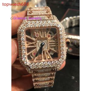 Digner Watch Skeleton Sier Nieuwe Diamonds Pass TT Quartz Beweging Topkwaliteit mannen Iced Sapphire Watch Moissanite Set met diamanten