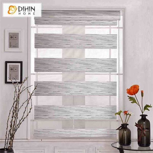 Dihin Home Modern Silver Color Blackout Cortinas Doble Capa Zebra Persianas Rollor Blind Fácil Instalar Hecho a medida 210722