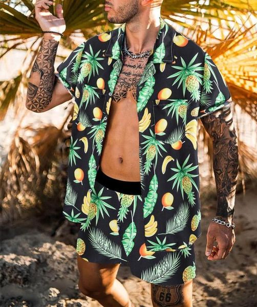 Dihope mode hawaïen imprimé manches courtes chemise ensemble hommes plage noix de coco Shorts Men039s quotidien deux pièces S3XL chemises décontractées 9529218