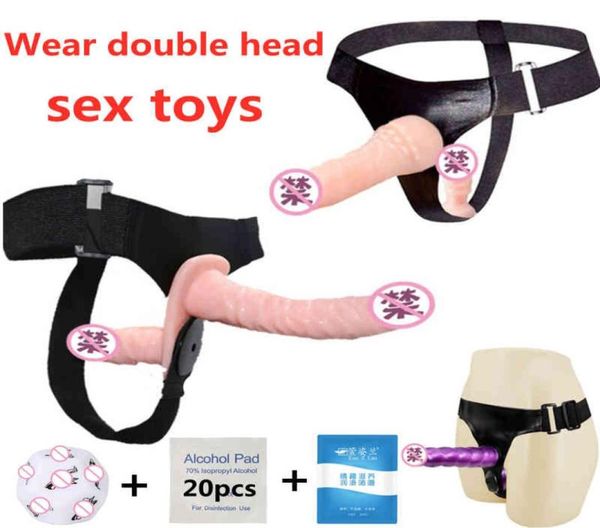 Dildo Double pénis a terminé Strapon STRAP DE CEINTURATION DE LA COURNAGE STRAPON STRAPON STRAL