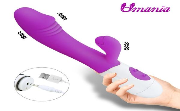 Dildo Rabbit Vibrator G Spot Double vibration Silicone USB Charge Femelle Masseur Vagin Adult Toy Toy Toy pour femmes T2007065830204