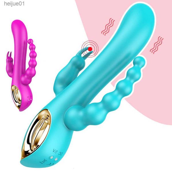 Gode Vibromasseur Point G Masseur Clitoris Vagin Anal Masturbateur Féminin Triple Vibration Produit Adulte 18+ Sex Toys pour Femmes L230518