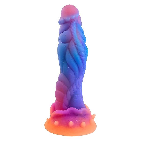 Consoladores / Dongs Juguetes sexuales para adultos Colorido Resplandor en la oscuridad Alien Consolador Fluorescente Silicona Anal Plug Consolador para hombres y mujeres 230825