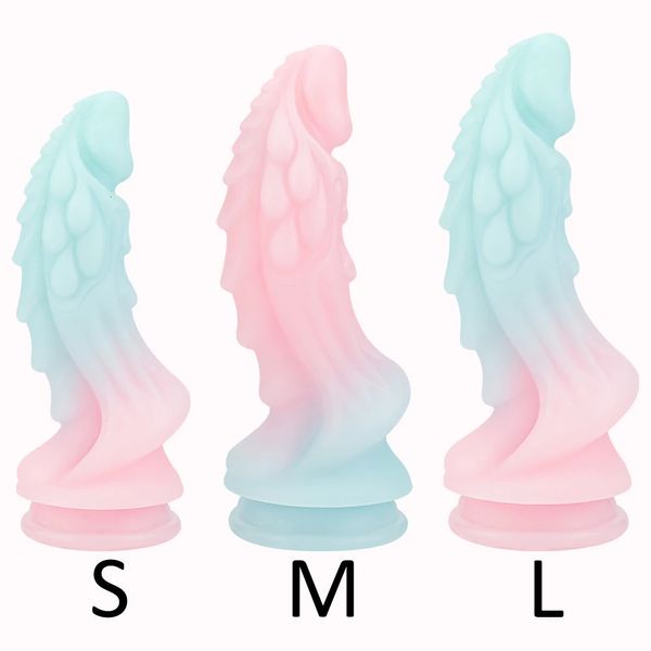 Consoladores/Dongs Lindo Suave Luminoso Consolador Silicona Enorme Anal Butt Plug Dragón Vagina Masturbación Ventosa Adultos Juguetes Sexuales para Hombre Mujer Pareja 231130