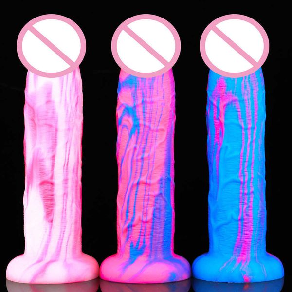 Consoladores Dongs Raíz Mágica Silicona Líquida Color Mezcla Simulación Caballo Polla Consolador Mujer Adulto Productos Sexuales