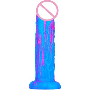 Dildo's Magische Wortel Vloeibare Siliconen Kleur Mengen Simulatie Paard Pik Dildo Vrouwelijke Volwassen Sex Producten