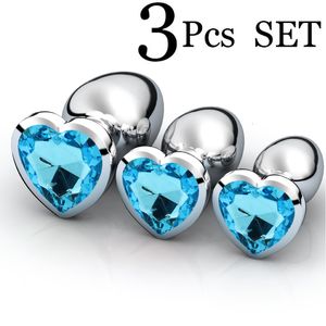 DildosDongs 3PcsSet Masseur Lisse Perles Anales Cristal Bijoux Coeur Butt Plug StImulator Femmes Sex Toys Gode En Acier Inoxydable 230706