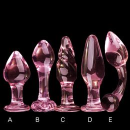 DildosDongs Candiway Exquisite Pink Crystal Glass Anal Plug Adult Masturbation Products Prostaat Massager Erotische speeltjes voor paar 5 stijlen 230706